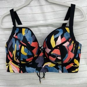 City Chic Womens Bikini Top Multicolor Floral Paradise Underwire Swimwear Size L